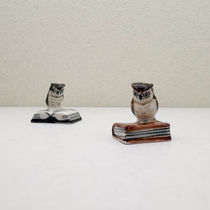 Mini Ceramic Owl Figurine on Book – Hand-Painted Tiny Collectible (2 Designs)