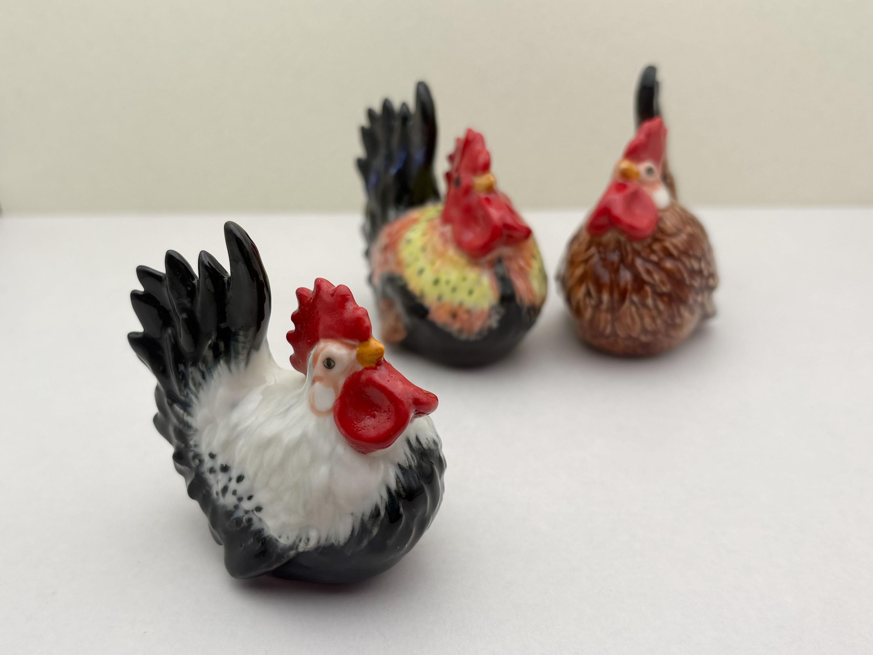 Rooster Collection Hand-painted Ceramic Rooster Figurine – Farm Animal Miniature, Rustic ...