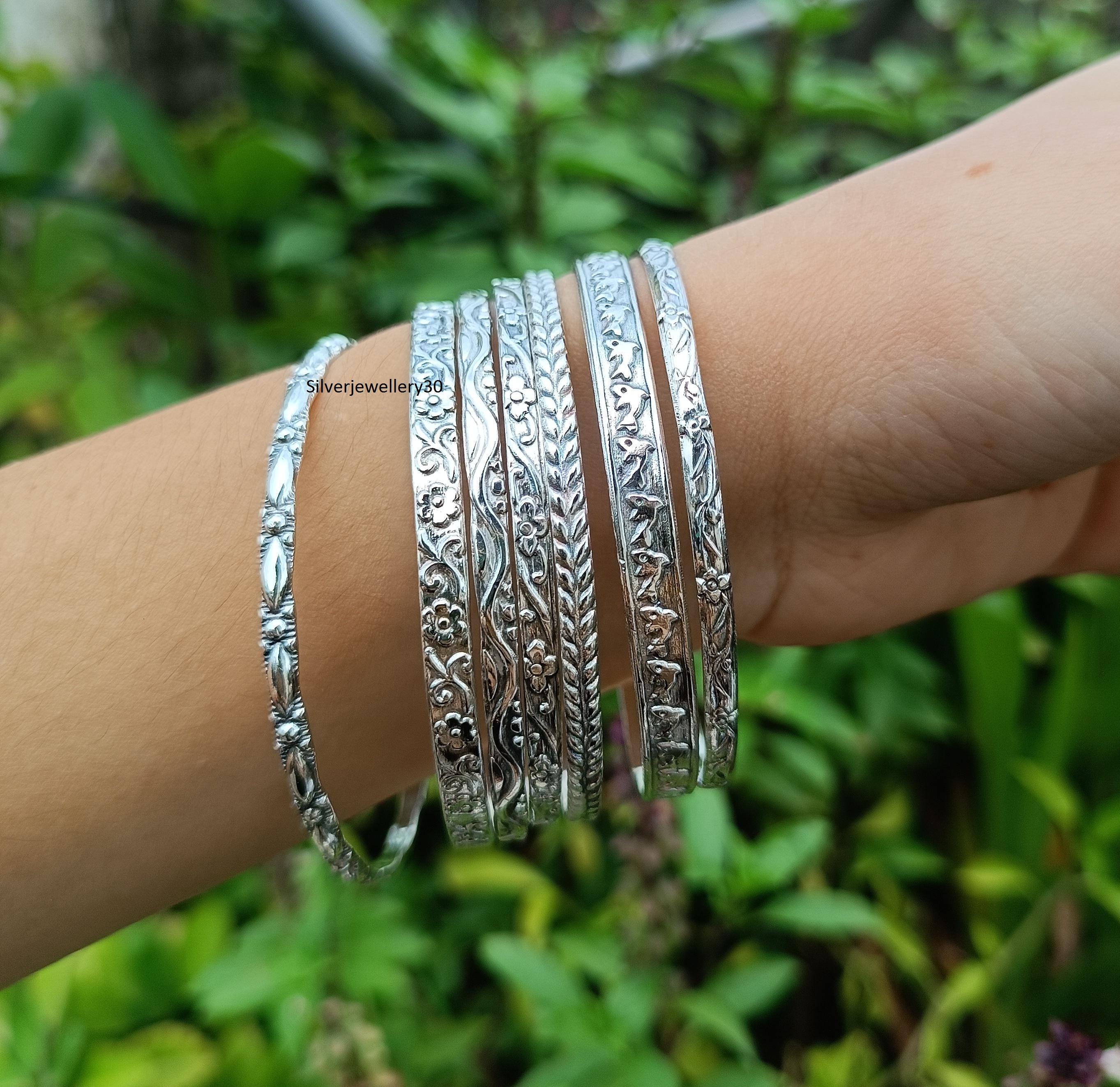 925 Sterling Silver Bangle, Stacking Bangle, Set of 7 Bangle