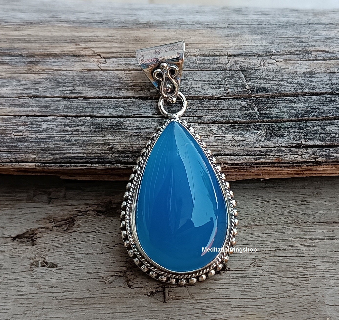 Blue Chalcedony Pendant, 925 Sterling Silver Pendant, Anniversary