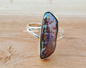 Black Pearl Ring, 925 Sterling Silver Ring, Handmade Jewelry, Gift For Christmas Jewelry, Snow Star Festival Ring, Black Pearl  Gemstone,