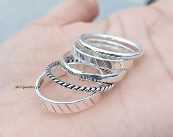 Set of 5 Rings, 925 Sterling Silver Ring, Minimalist Silver Ring