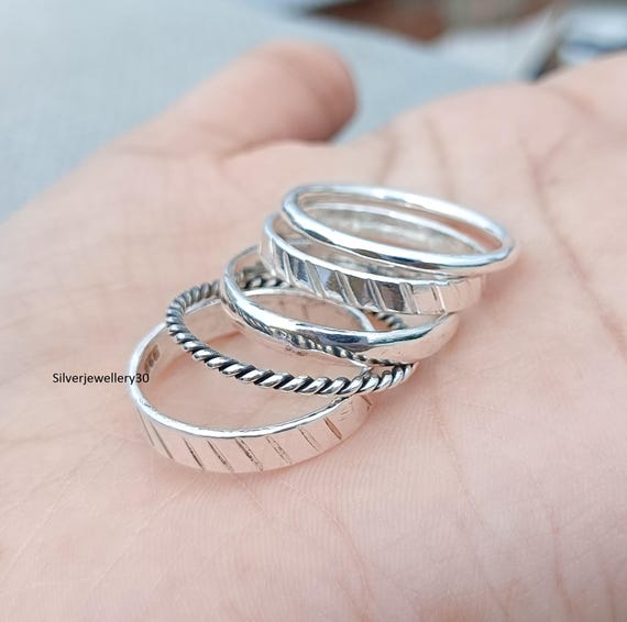 Set of 5 Rings, 925 Sterling Silver Ring, Minimalist Silver Ring