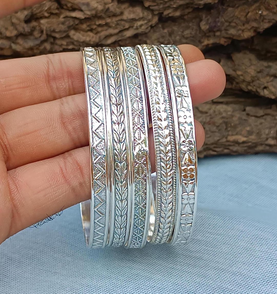 Silver Bangle Set, 925 Sterling Silver Bangle Set, 5 Set off 