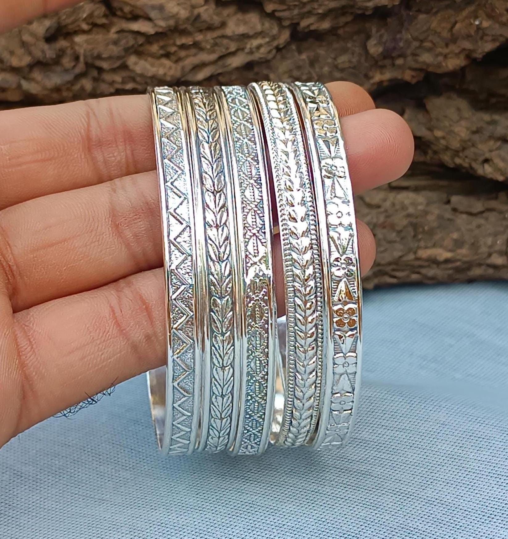 Silver Bangle Set, 925 Sterling Silver Bangle Set, 5 Set off