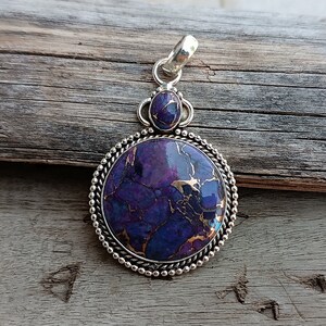 Purple Copper Turquoise Pendant, Turquoise Pendant, Handmade Pendant, 925 Sterling Pendant, Purple Turquoise Pendant, Gemstone Pendant