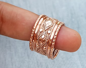 Copper Ring Set, Solid Copper Wide Band Ring, Boho Ring, 100% Copper Ring, Statement Ring, Gift For Her, Women Ring, Handmade Ring,