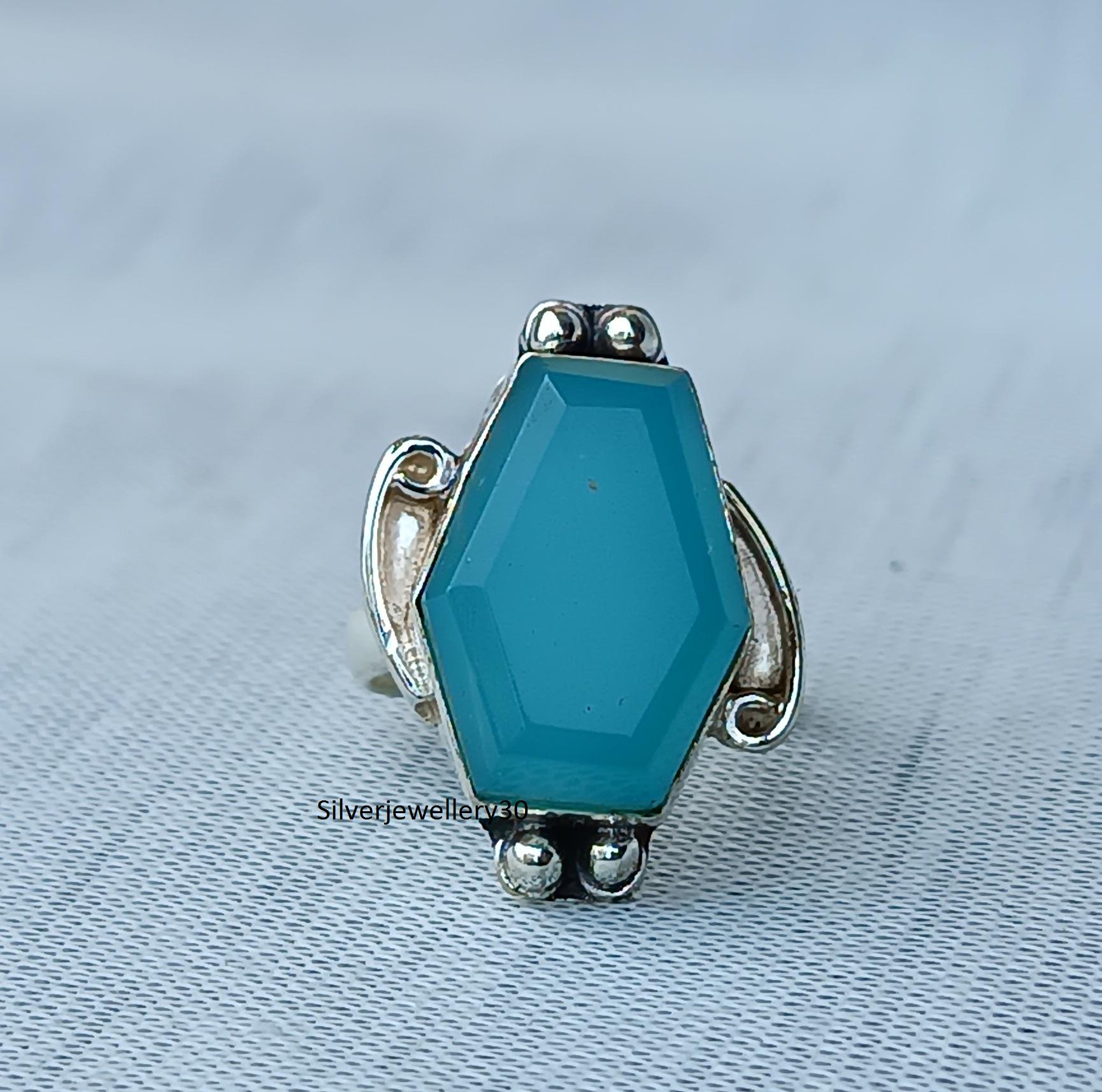 Chalcedony Coffin Ring, Handmade Ring, Women Ring, 925 Sterling Silver Ring, Gift For Christmas, Chalcedony Gemstone Jewelry, Gift For Mom,