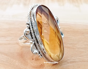 Anillo de citrino, anillo ovalado, anillo de plata de ley 925, joyería de citrino hecha a mano, anillo llamativo, anillo para mujer, joyería navideña.
