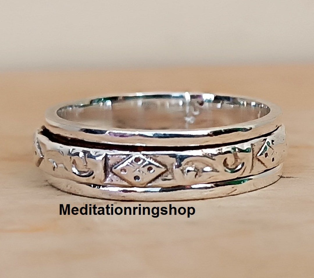 Flower 925 Silver Plated Meditation Spinner Ring US Size 11.75 R-16382
