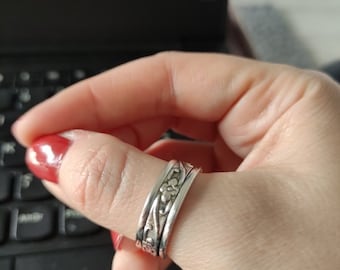 Spinnerbandsring, 925 sterlingsilverring, designerring, damring, handgjorda julsmycken, löftering, silversmycken, gåva henne,