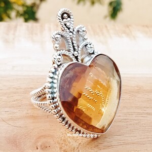 Hart Shape Citrine Ring, 925 Sterling Silver Ring, Handmade Citrine Gemstone Jewelry, Gift For Christmas, Designer Ring, Promise Ring,