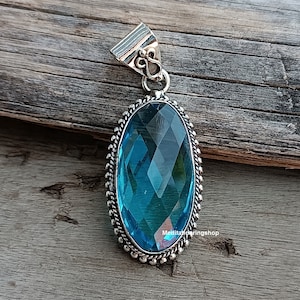 Blue Topaz Pendant 925 Sterling Silver Pendant Blue Topaz Gemstone Pendant Handmade Silver Gemstone Jewelry Blue Topaz Pendant ForNecklaces