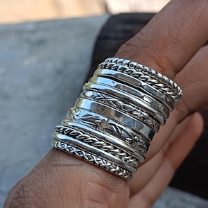 Sterling Silver Stacking Rings Set: Assorted Patterns, Thin & Thick