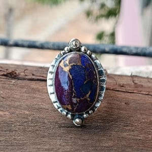Purple Copper Turquoise Ring, Minimalist Sterling Silver, 925 Sterling Silver Ring, Handmade Ring, Gift On Christmas Jewelry, Gift For Her,