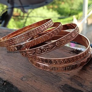 Copper Bangles Set, Pure Handmade Bangles, Set Of 5 Bangles, Stacking Bangle, Thin Copper Wire Bangles, Women Bangles, Gift For Her,