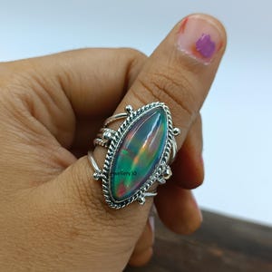 Black Aurora Opal Marquise Ring, 925 Sterling Silver Bangle, Handmade Jewelry, Gemstone Jewelry, Dainty Ring, Perfect Ring, Engagement Ring,