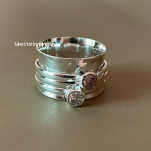 Anillo giratorio de cristal, anillo de plata de ley 925, regalo de joyería navideña, anillo hecho a mano para mujer, piedra preciosa de cristal.
