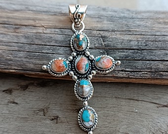 Oyster Copper Turquoise Pendant, 925 Sterling Silver Pendant, Copper Turquoise Gemstone, Wedding Gift, Anniversary Gift,Handmade Pendant.