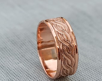 Anillo de cobre, anillo para mujer, anillo de cobre 100 % puro, regalo para mamá, joyería de diseño natural hecha a mano, regalo de aniversario para esposa, joyería de cobre.