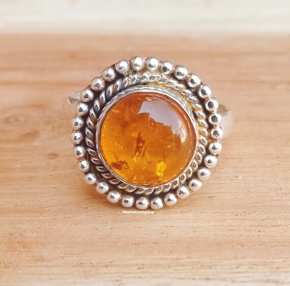 Large Authentic Baltic Amber .925 Sterling Silver handcrafted ring; s. 7  1/2 - model #20-cze-23-10
