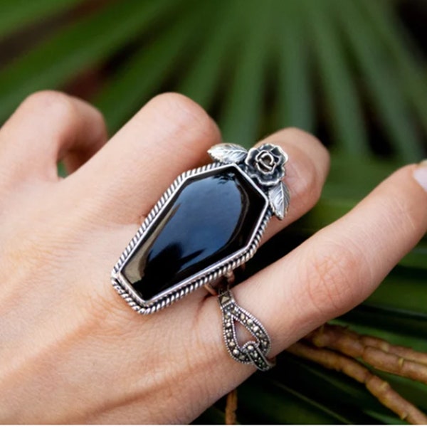Black Onyx Coffin Ring, Bobo Ring, 925 Silver Ring, Gift For Her, Statement Ring, Dainty Ring, Women Ring, Handmade Ring, Promise Ring