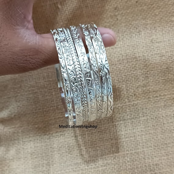 アクセサリー silver 925 simple design bangle 925 Sterling Silver Handmade Flower Design Stylish Kada