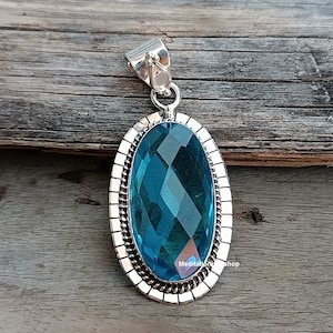 Blue Topaz Pendant 925 Sterling Silver Pendant Blue Topaz Gemstone Pendant Handmade Silver Gemstone Jewelry Blue Topaz Pendant ForNecklaces