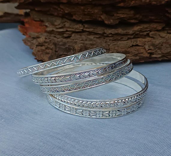 Silver Bangle Set, 925 Sterling Silver Bangle Set, 5 Set off