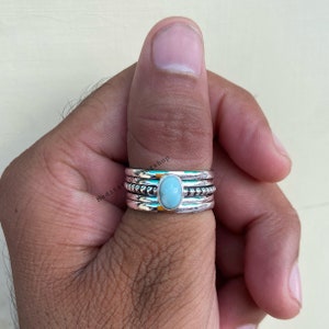 Larimar Edelsteen 925 Sterling zilveren spinner ring handgemaakte ring meditatie ring duim ring mannen*vrouwen ring goede kwaliteit gratis verzending