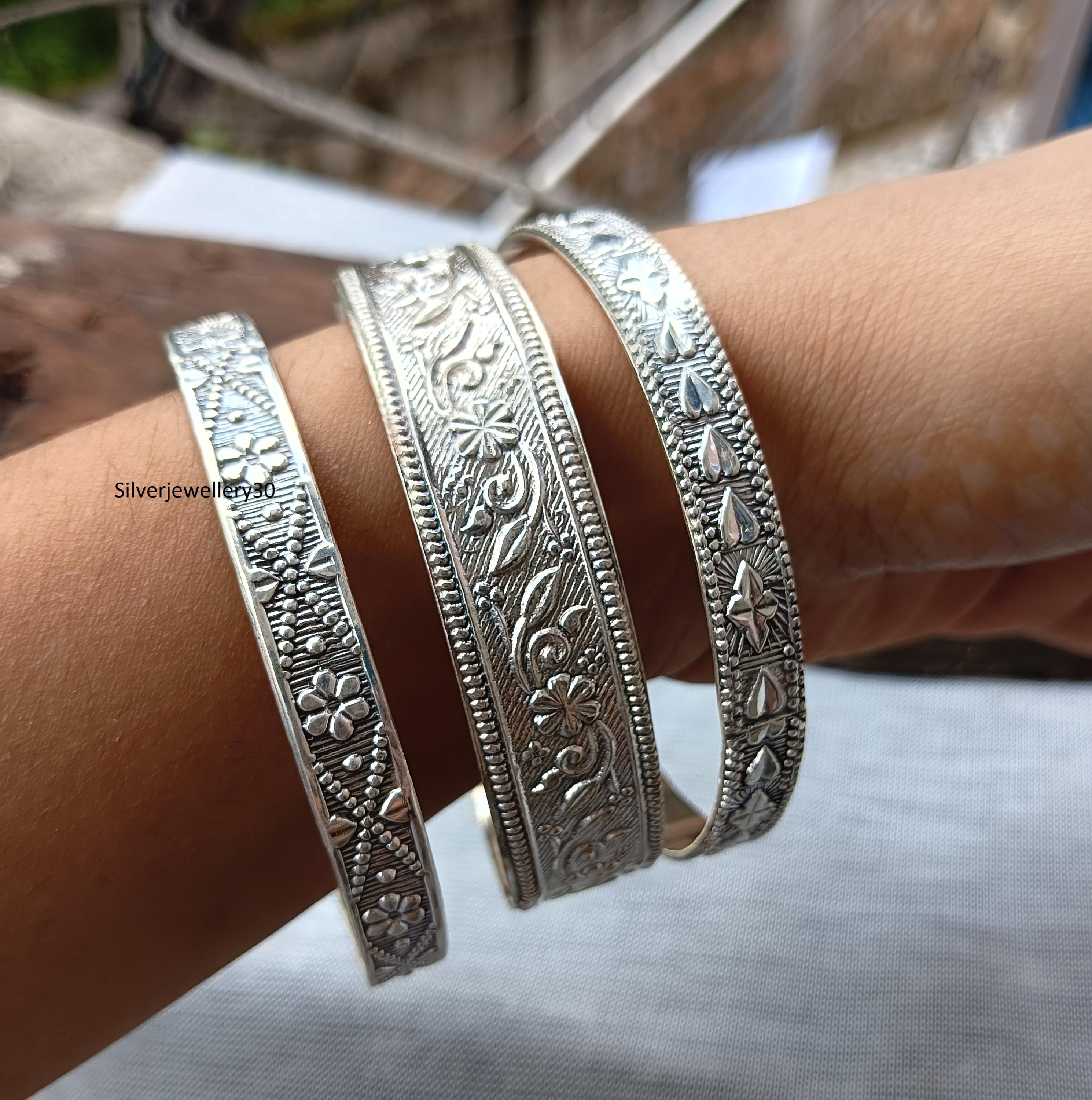 【Genri Lux 925SILVER HAND MADE BANGLE】 Men's 925 Silver 1.03ct Emerald Foxtail Woven Bangle - Atolyestone