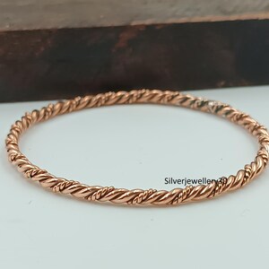 Handmade Copper Bangle, Stacking Bangle, Rose Gold Tone Twisted Bangle, Pure Copper Bangle, Unisex Bangle, Wedding Jewelry, Gift For Her,