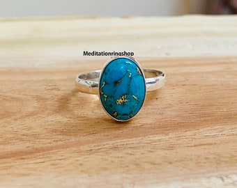 Copper Turquoise Ring.925 Sterling Silver Band Ring.Handmade Ring.Statement Ring.Meditation Ring.Women Ring.Men .Free Shipping.Thumb...