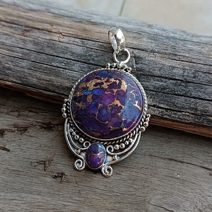 Purple Copper Turquoise Pendant, Turquoise Pendant, Handmade Pendant, 925 Sterling Pendant, Purple Turquoise Pendant, Gemstone Pendant