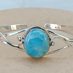 Bracelet en larimar, argent sterling 925, bracelet femme, bracelet empilable, pierre précieuse larimar, bijou de mariage, cadeau pour elle