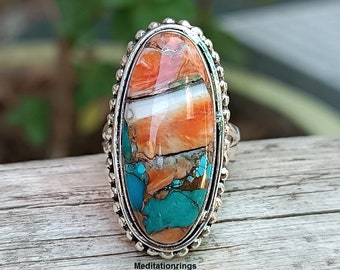 Oyster Copper Turquoise Ring,Handmade Ring, Copper Turquoise Gemstone Ring , Women Jewelry,Anniversary Gift,Birthday Gift , Stacking Ring