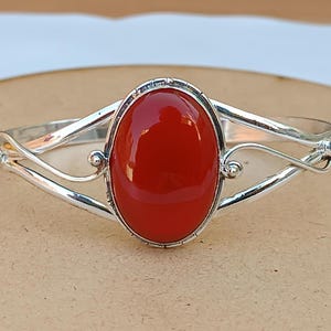 Carnelian Bangle, 925 Sterling Silver Bangle, Handmade Bangle, Wedding Gift, Carnelian Gemstone, Women Jewelry, Adjustable Jewelry,