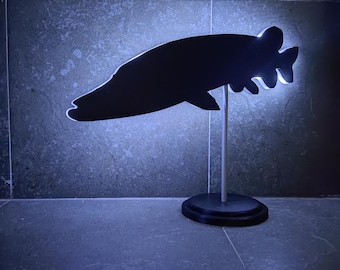 Illuminated Pike Silhouette – LED Decoration for Anglers & Nature Lovers / 3D printed