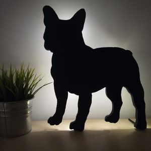 LED-lamp Franse Bulldog Silhouette, Franse Bulldog, Bulldog Frances, Französische Bulldogge, LED-lamp, 3D-geprint