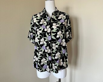 Vintage Floral Print Button-Down Top - 14/16