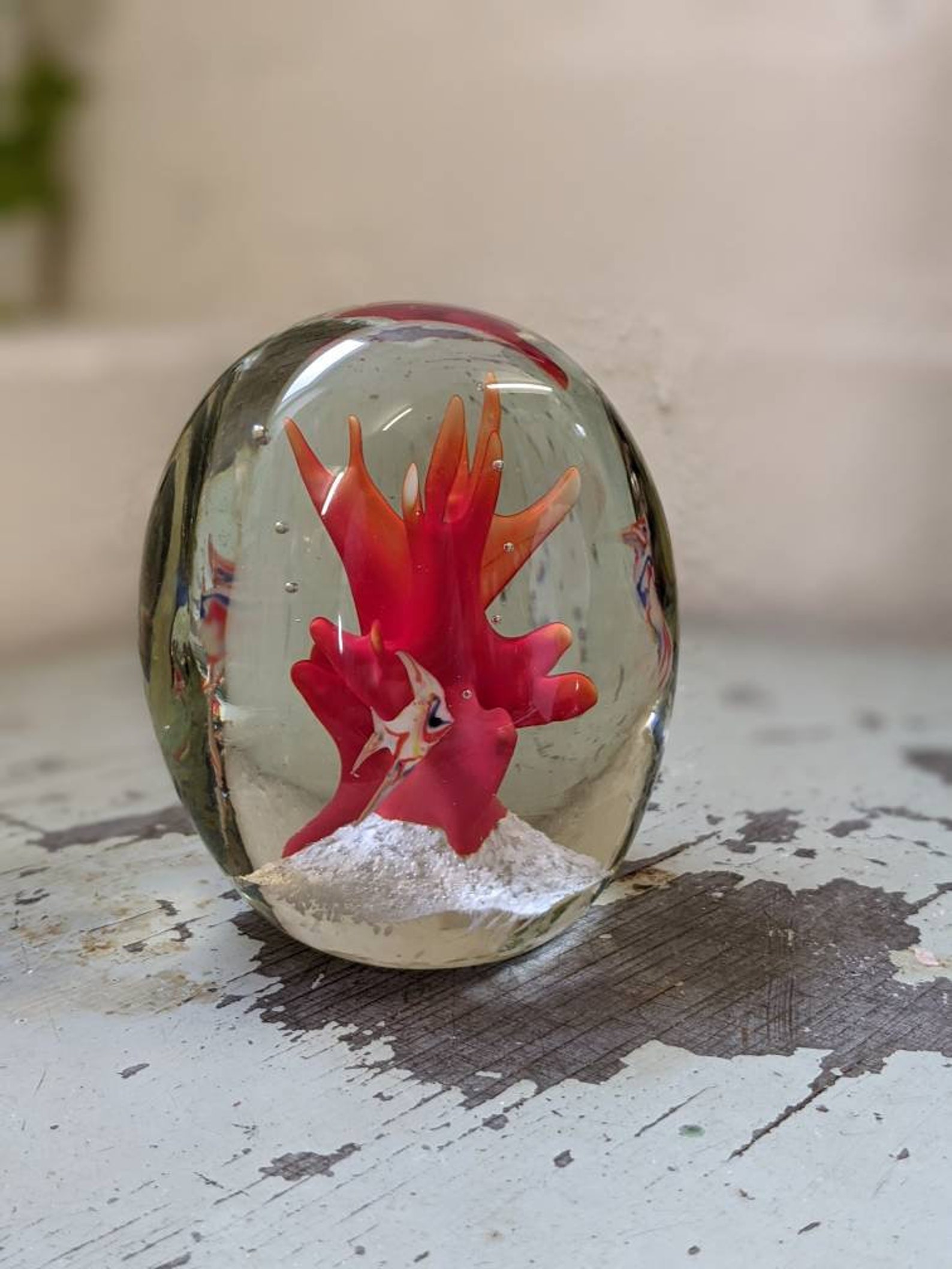 Glass Fish Around a Coral Reef Paperweight // Costal Decor // Etsy