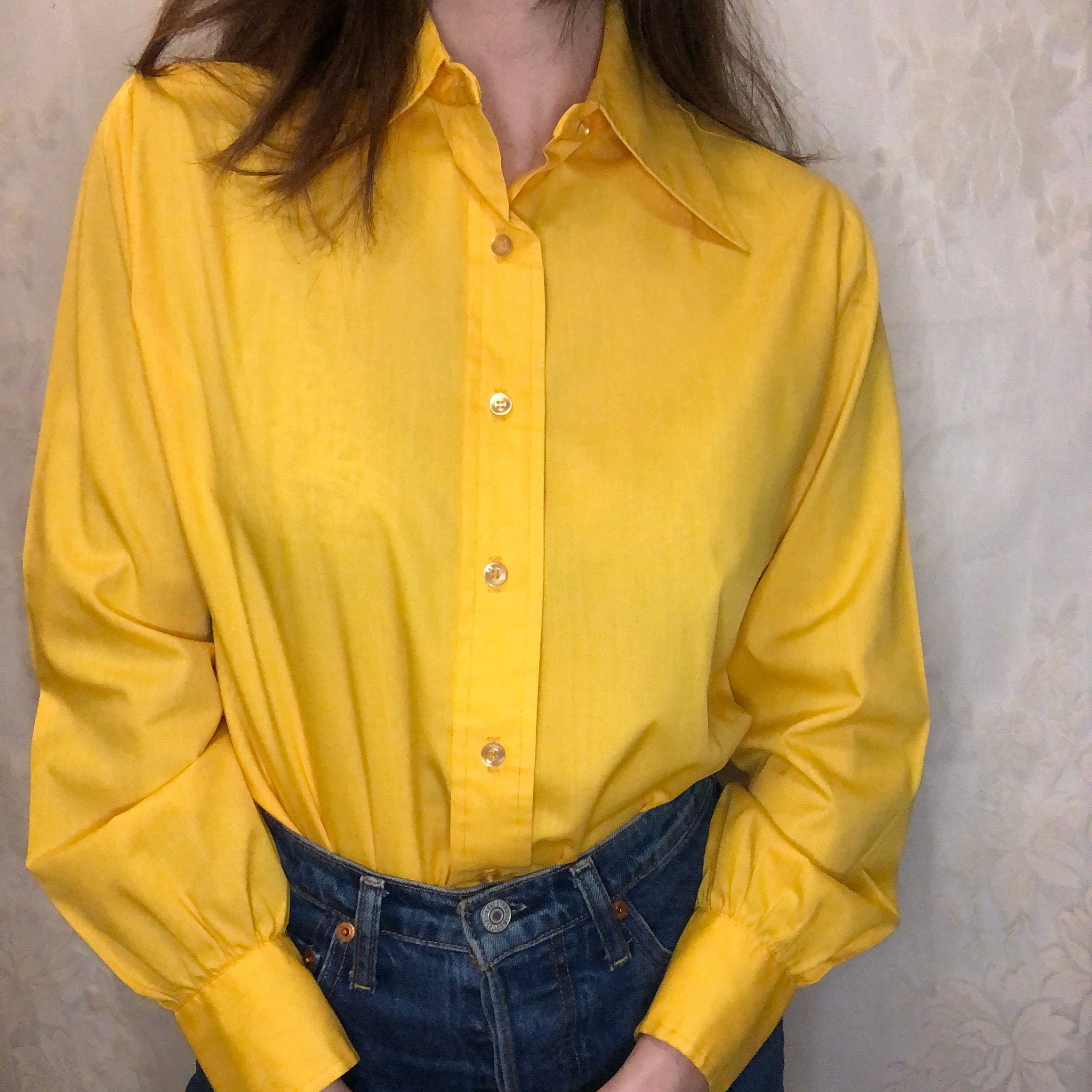1970s Vintage Judy Bond Yellow Button 