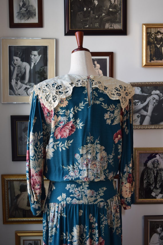 1980s Vintage Jane Singer Floral Drop Waist Midi … - image 5