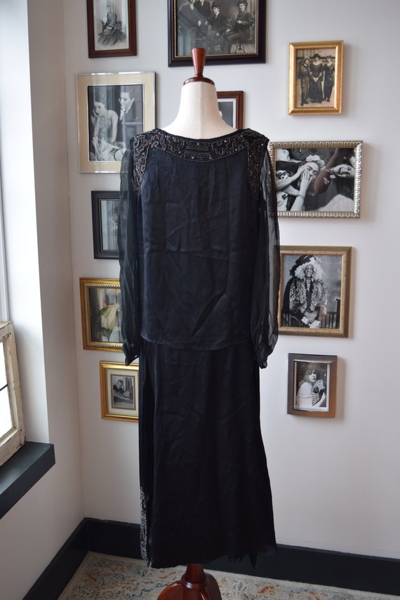 AMAZING 1920's Antique Silk Beaded Black Shift Go… - image 5