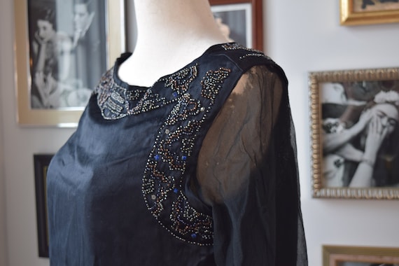 AMAZING 1920's Antique Silk Beaded Black Shift Go… - image 2