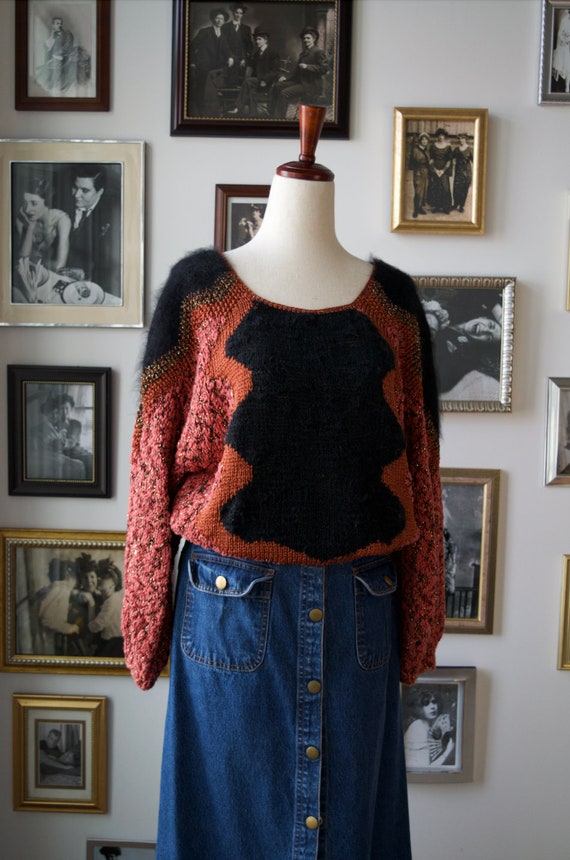 1980s Vintage Black & Orange Knit Sweater