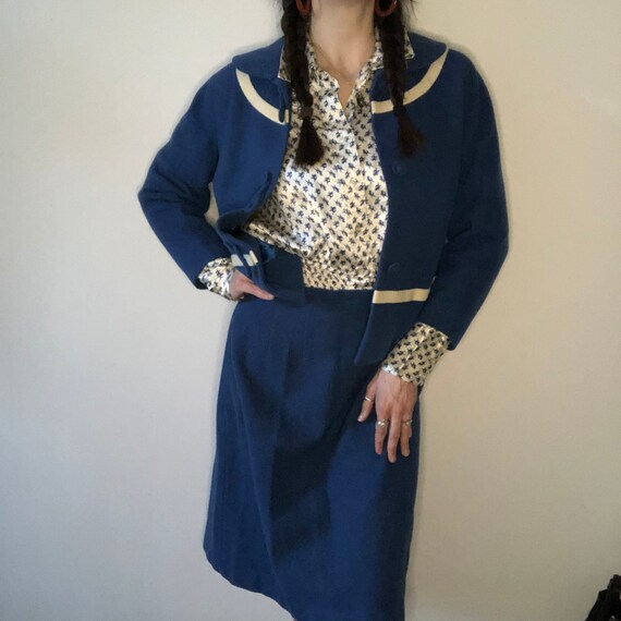 1950's Custom Vintage Navy & Cream Suit