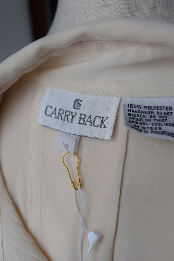 1980s Vintage CarryBack Floral Embroidered Cream … - image 4