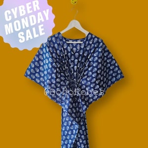 Blue Floral Kaftan Dress, Womens Long Caftan, Boho Dress, Bridesmaid Gown, Loungewear, Beach Cover Up, Gifts For Her
