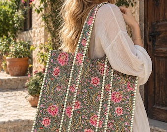 Handmade Quilted Cotton Tote Bag, Soft Fabric Shoulder Bag, Padded Everyday Handbag, Boho Carryall, Gift for Her